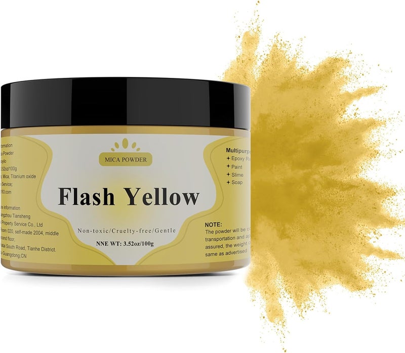 Yipoyilo Mica Powder - 100g Mica Powder for Epoxy Resin - Metallic Color Pigment for Resin, Soap, Bath Bombs, Eye Shadow, Nails, DIY Crafting Projects etc. (Flash Yellow) - Image 1